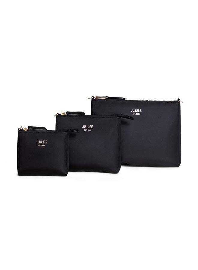 JuJuBe New 3-Piece Pouch Set, Diaper Bag Organizing Pouches, Convertible to Small Purse with Crossbody Strap, Zipper Cosmetic or Makeup Pouch, Large, Medium, and Small, Black, Mother's Day Gift - Image 1